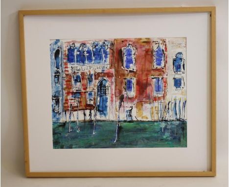 CHRIS STEPHENS (Contemporary), "Canal Grande Venezia", mixed media on board, signed, artist's label verso, 17 1/2" x 21 1/2",