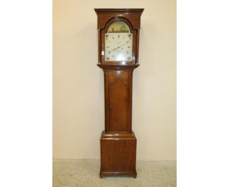 AN OAK LONGCASE CLOCK, early 19th century, unsigned, the eight day movement with anchor escapement striking on a bell, 12 1/2