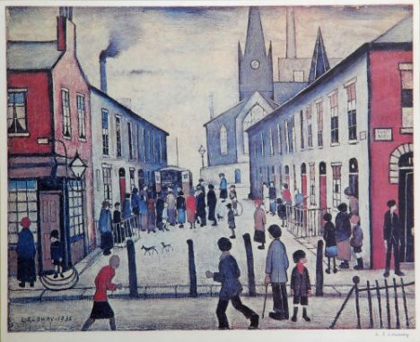 AFTER LAURENCE STEPHEN LOWRY R.A. (1887-1976), "The Fever Van", reproduction in colours, limited edition, signed in ballpoint