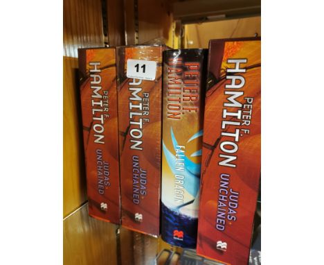 Three signed and first edition copies of 'Judas Unchained' by Peter F Hamilton this includes one sealed. Together with a sign