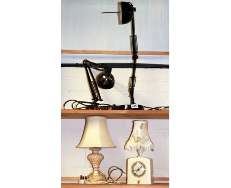 Two anglepoise lamps, a vintage bedside lamp and a further lamp.