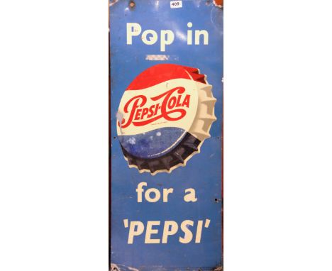 A vintage Pepsi Cola aluminium advertising sign, size 38 x 91cm.