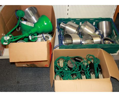A quantity of Industrial style electric light fittings and ornamental bulbs.
