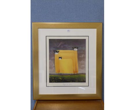 A Mackenzie Thorpe signed print, High on Love, framed