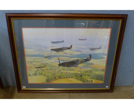 Wilf Plowman, Spitfires in Flight, print, framed