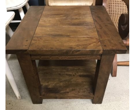 A modern dark wood square shaped side table with lower shelf.  Approx. 50 x 50cm x 46cm tall.