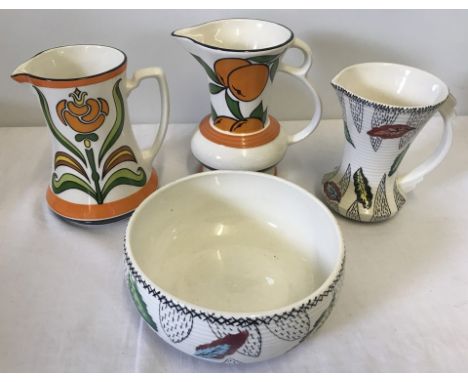 4 large ceramic items. 2 Wade jugs from  "The Gallery Collection", inspired by 1930's designs. "Nouvelle" and "Orange Grove" 