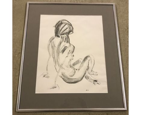 Framed and glazed nude charcoal sketch by local artist. Signed Judith Harris 2013. Approx. 48 x 38cm.