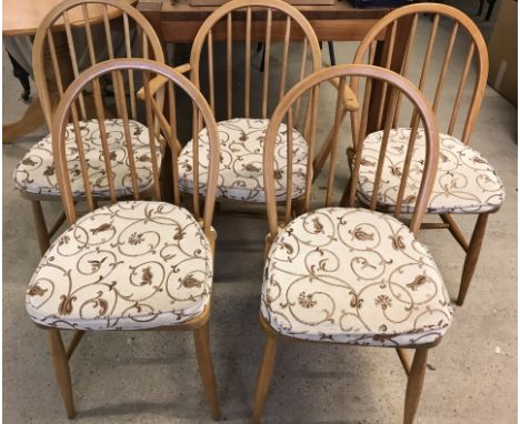 5 Ercol blonde stick back kitchen chairs. comprising 4 chairs and 1 carver. 