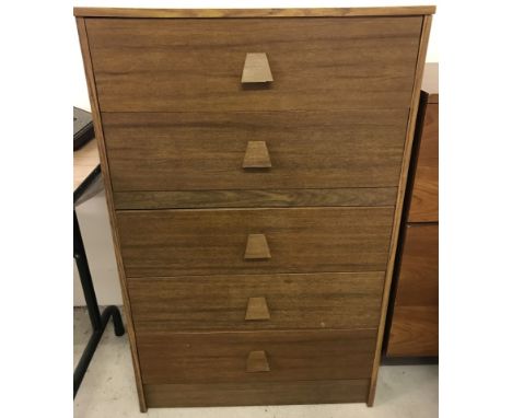 A vintage dark wood 5 drawer chest with wooden handles.  Approx. 66 x 105.5cm tall.