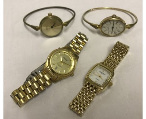 4 ladies wrist watches to include Sekonda and Constant. all with gold tone straps, 2 with bangle style. 