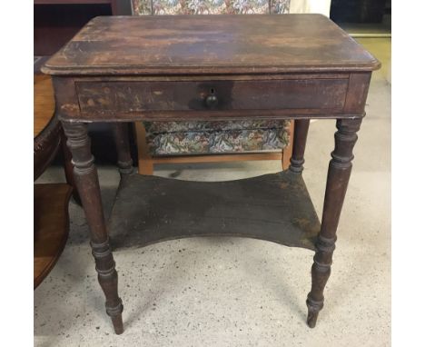 A vintage mahogany small hall table. With single drawer and turned legs. 73cm tall x 59cm wide x 41cm deep.