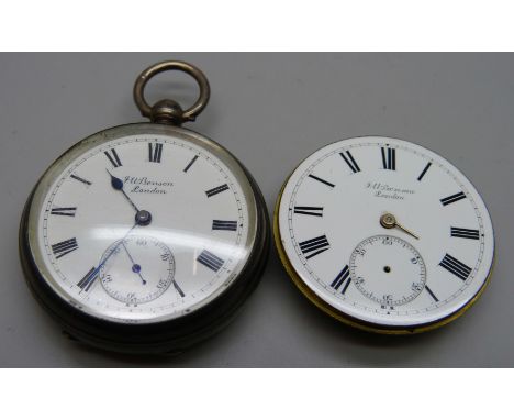 A silver pocket watch, Benson, London, and a Benson pocket watch movement