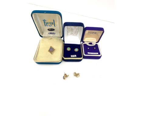 Collection of gold earring and gold and opal pendant please see images for details 