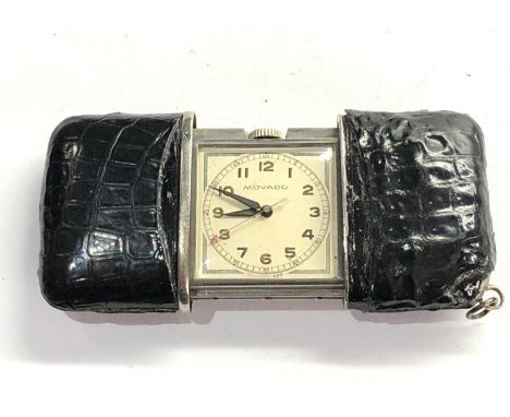 Movado purse watch black leather case the centre second watch  is in good working condition  shown in images working order pl