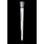 A 19TH CENTURY CHINESE IVORY HANDLED CANE, the English silver square section knop with bright cut