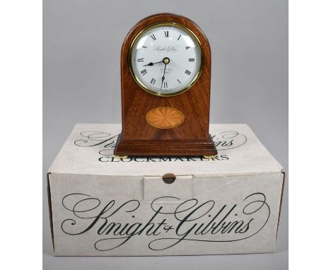 A Modern Mahogany Cased Arch Top Mantel Clock in the Edwardian Style with Battery Movement and Original Cardboard Box, 20cms 