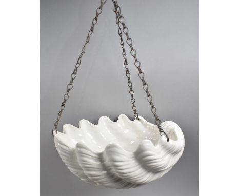 A Vintage Ceramic Hanging Basket in the Form of a Clam Shell, 30cms Diameter 