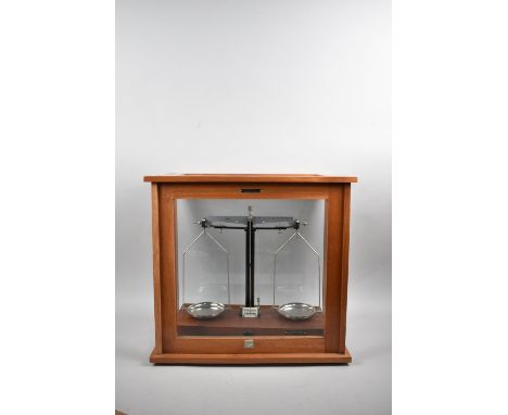 A Late 20th Century Cased Set of Chemist's Scales by Philip Harris Ltd, 45cms Wide 
