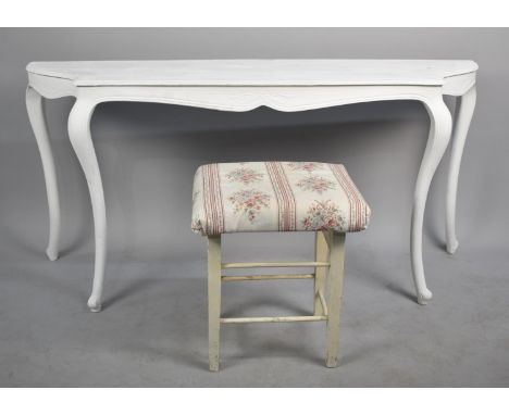 A White Painted Shaped Top Console Table on Extended Cabriole Supports, 142cm wide, Complete with Dressing Table Stool 