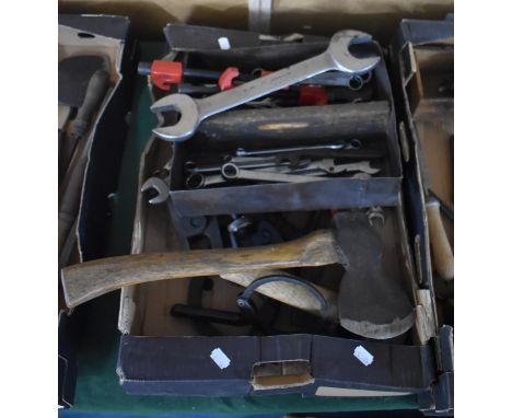 A Collection of Vintage Spanners, Axe, Mallet etc 