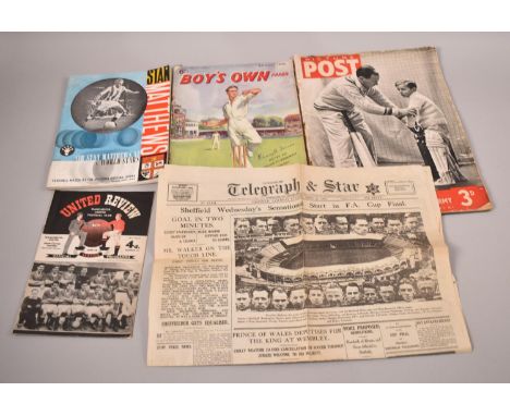 A Small Collection of Vintage Sporting Printed Ephemera to include Boys Own Paper, 1965 Stanley Matthews Farewell Programme, 