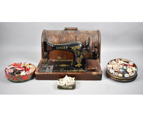 A Manual Singer Sewing Machine with Cottons etc 