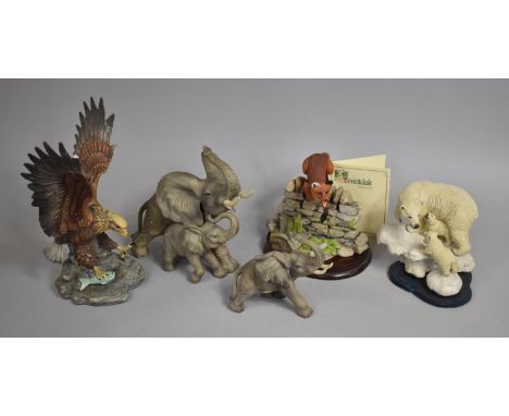 A Collection of Various Ceramic and Resin Animal Ornaments to Comprise Elephants, Polar Bear, Fox (AF) Together with an Eagle