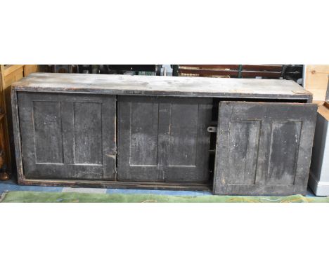 A Large Late 19th Century Painted Pine Wall Hanging Workshop Tool Cabinet with Panelled Doors, for Full Restoration, 193cm Wi