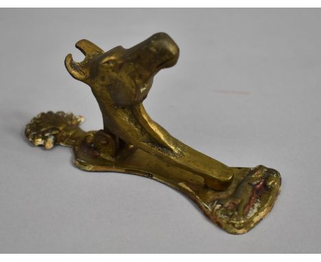 A Novelty Brass Door Knocker Decorated with Horses Head and Galloping Fox, 13.5cms High 