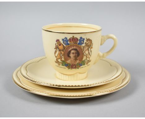 A Clarice Cliff QEII Coronation Trio by Newport Pottery Co. 