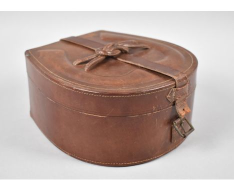 A Vintage Leather Horse Shoe Shaped Collar Box with inner Circular Lidded Stud Container 