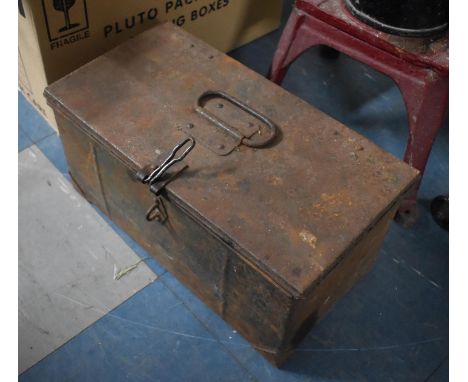 A Vintage Metal Toolbox with Tools, 38cm wide 