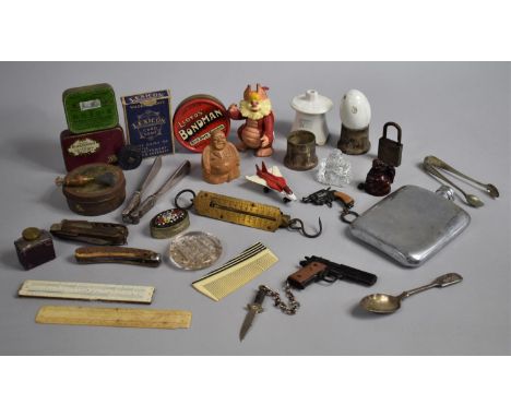 A Collection of Curios to Include Hip Flask, Card Game, Vintage Tin, Nutcrackers, Ornaments etc 