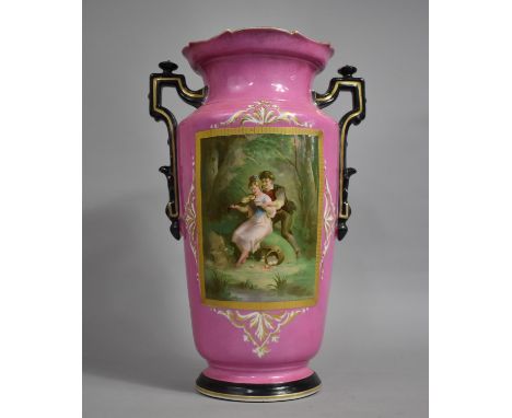 A Late Victorian/Edwardian Transfer Printed Two Handled Mantel Vase Decorated with Couple Playing Violin, 40cms High 