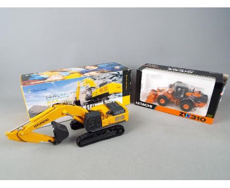 Hyundai, Unbranded Model - Two boxed diecast construction models in 1:50 scale. Lot includes an Unbranded (possibly TCM Model