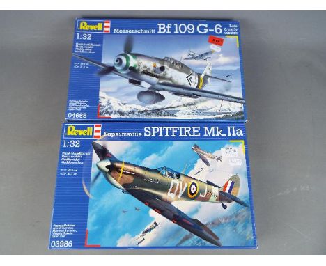 Revell - two Revell model kits, a Messerschmitt Bf109 G-6 1:32 scale, model No. 04665 and Supermarine Spitfire Mk. 11a 1:32 s