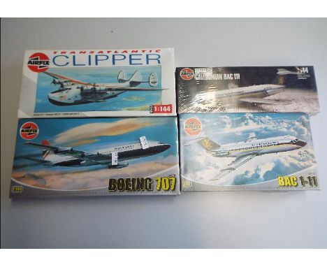 Airfix - a collection of four all plastic model kits to include a British Caledonian BAC 111 model No. 903178, 1:144 scale, a