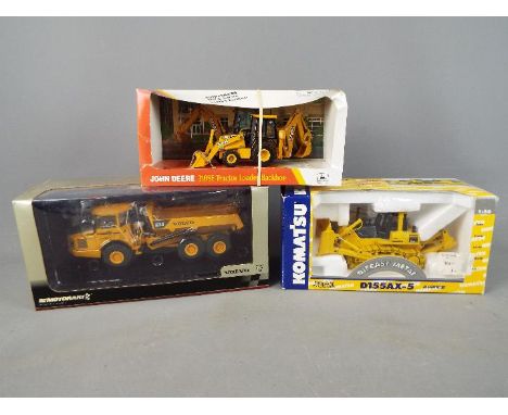 Joal, Motorart, Ertl - Three boxed 1:50 scale construction vehicles. Lot consists of Ertl John Deere 310 SE Tractor Loader Ba