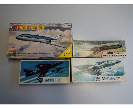 Airfix - a collection of four vintage Airfix kits to include a BAC One Eleven series 2, 1:144 scale, a Hunter F.6  model No. 
