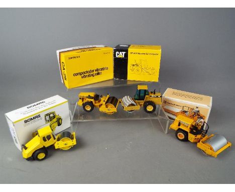 Arpra, NZG, Bomag - Four boxed 1:50 scale diecast construction rollers Lot consists of NZG #4013 CP-563C Vibratory Soil Compa