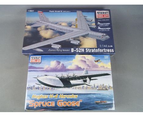 Minicraft Model Kits - a collection of two all plastic model kits to include a Hughes F-4 Hercules 'Spruce Goose' model No. 1