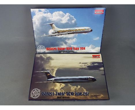 Roden - a collection of two Roden all plastic model kits to include a Vickers Super VC-10 type 114 East African Airways 1:144