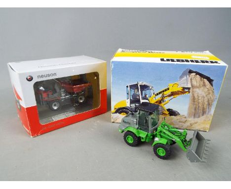 NZG, Universal Hobbies - Two boxed diecast construction vehicles in 1:50 scale. Lot comprises of NZG #743/01 Liebherr L510 St
