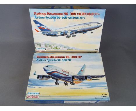 Eastern Express Models - a collection of two all plastic model kits to include Airliner Llyushin 96-300 'Aeroflot' model No. 