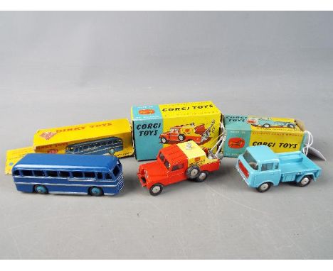 Corgi Toys, Dinky Toys - Three boxed diecast model vehicles. Lot includes Dinky Toys #282 Duple Roadmaster Coach (blue and si