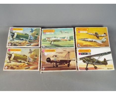 Matchbox - Six boxed 1:72 scale plastic model aircraft kits. Lot includes PK-26 Henschel HS/126; PK-19 Mikoyam Mig21; PK-22 P