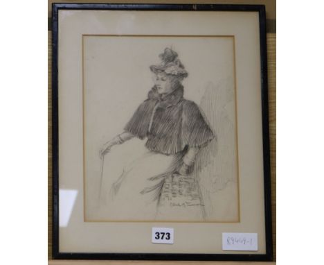 Ethel M Tanner, pencil drawing, Sketch of a lady, signed, 27 x 22cm