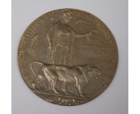 A WWI bronze death plaque to Robert Edwin Kibbey