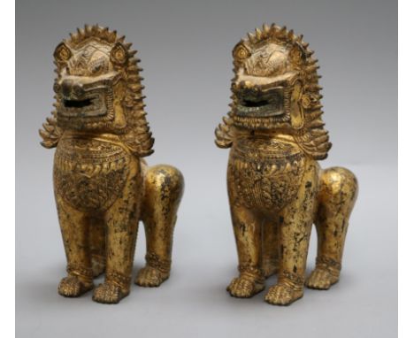 A pair of gilt bronze Kylin height 20cm